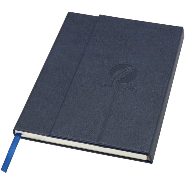 Alejandra A5 recycled plastic hard cover notebook – Ocean blue with logo