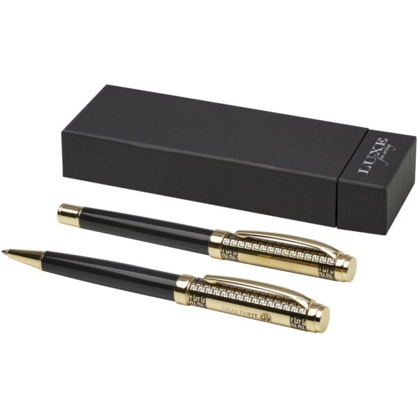 Legato ballpoint and rollerball pen set (blue ink) – Gold with logo