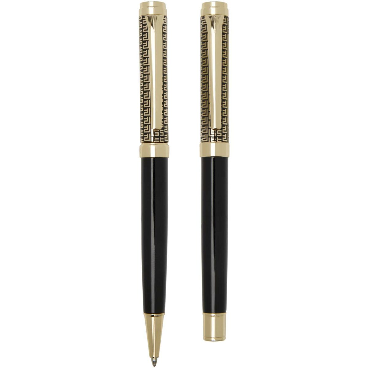 Legato ballpoint and rollerball pen set (blue ink) – Gold front view