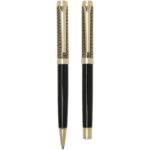Legato ballpoint and rollerball pen set (blue ink) – Gold front view