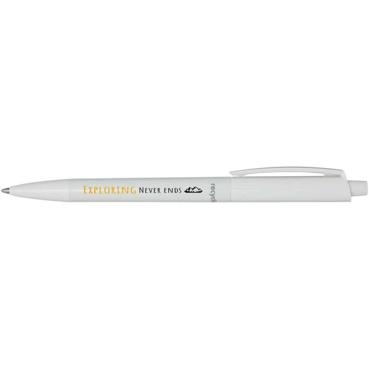 Martha recycled plastic ballpoint pen (black ink) – White with logo