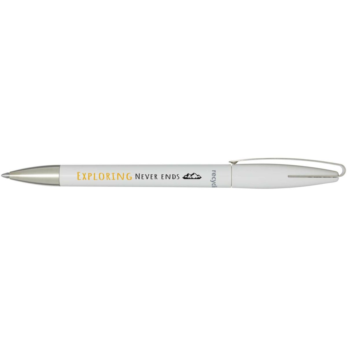 Ana recycled plastic ballpoint pen (blue ink) – White with logo