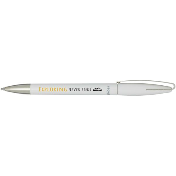 Ana recycled plastic ballpoint pen (blue ink) – White with logo