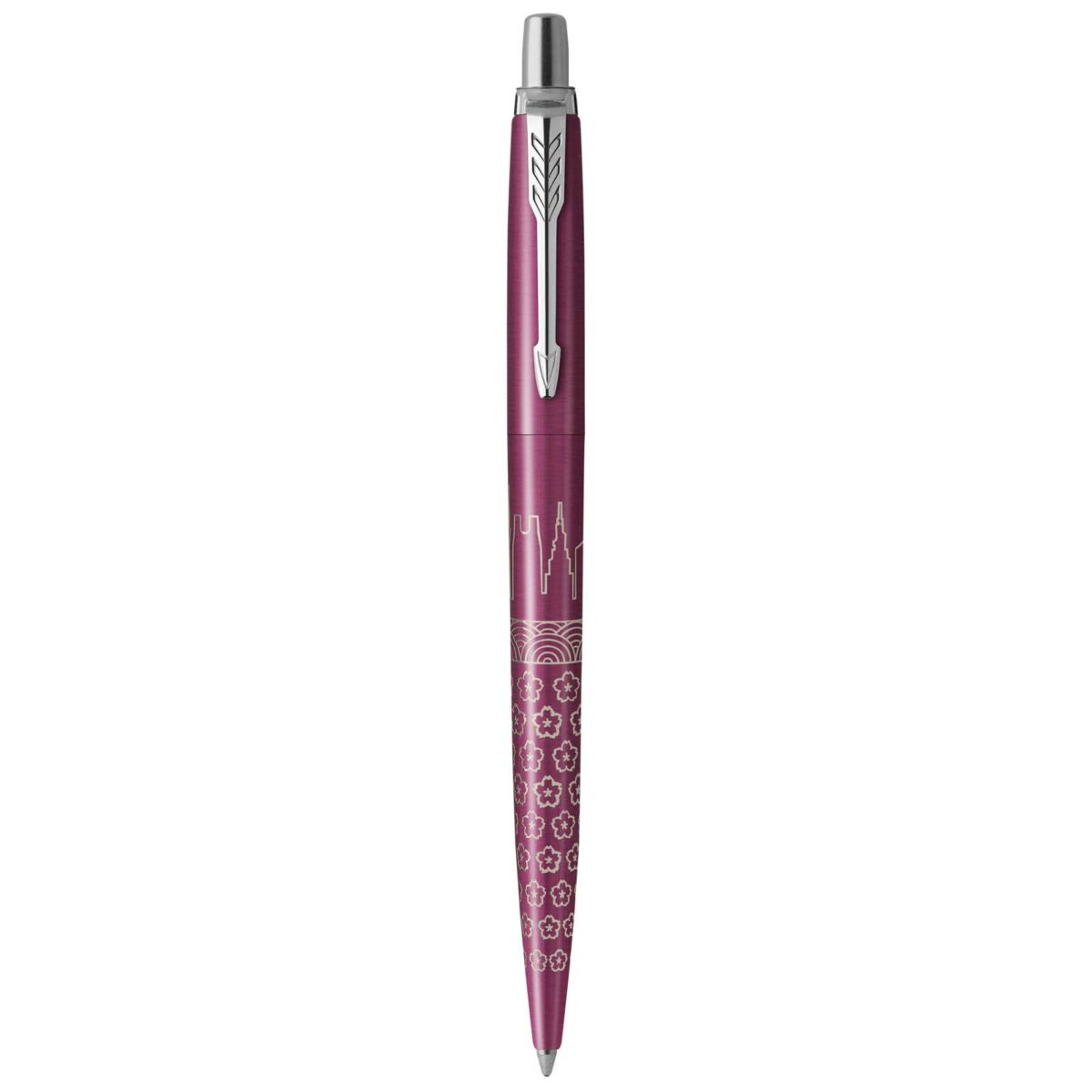 Parker Jotter SE Global Icons colour trim ballpoint pen (blue ink) – Pink front view