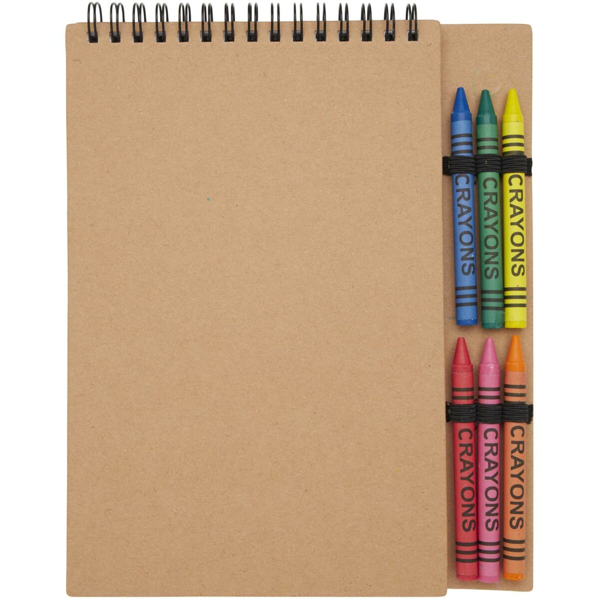 Doodle A5 spiral soft cover notebook and crayon set – Natural front view