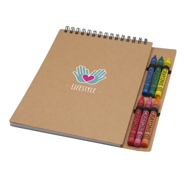 Doodle A5 spiral soft cover notebook and crayon set – Natural with logo