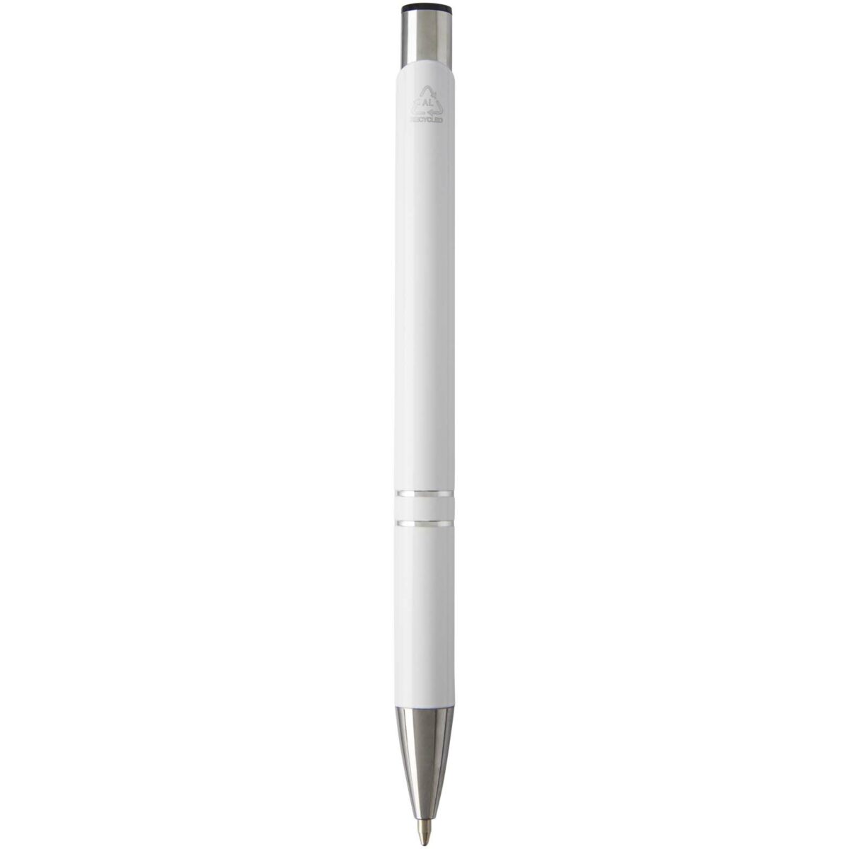 Moneta recycled aluminium ballpoint pen (blue ink) – White back view