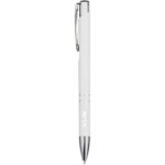 Moneta recycled aluminium ballpoint pen (blue ink) – White with logo