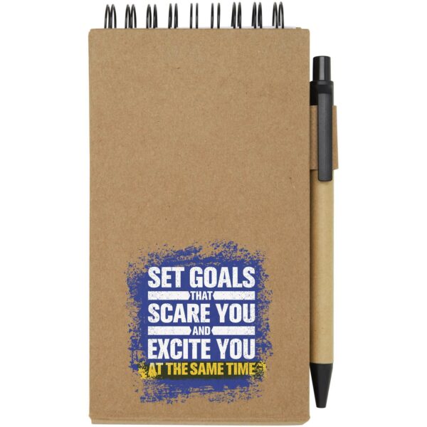 Flipper sticky notepad with ballpoint pen (black ink) – Natural with logo