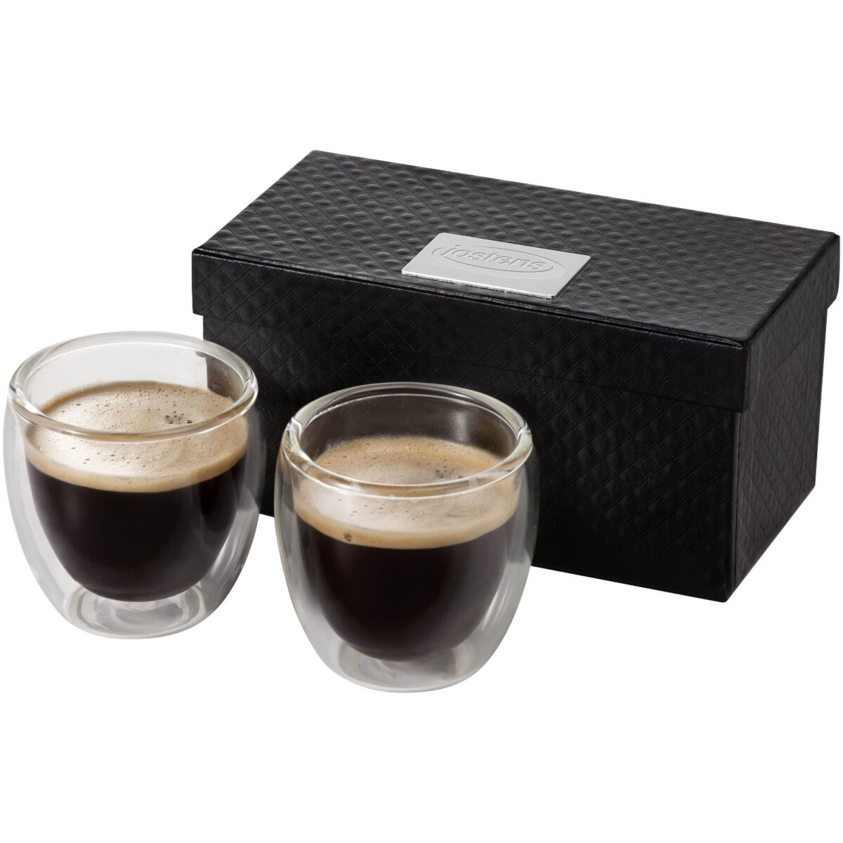 Boda 2-piece glass espresso cup set – Transparent with logo