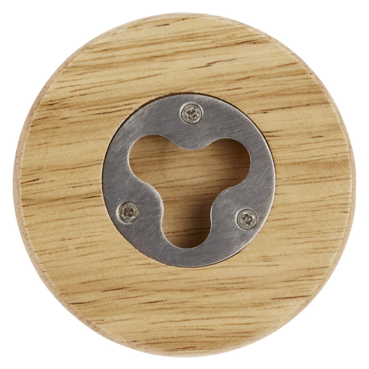 Scoll wooden coaster with bottle opener – Natural front view