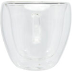 Manti 2-piece 100 ml double-wall glass cup with bamboo coaster – Transparent front view