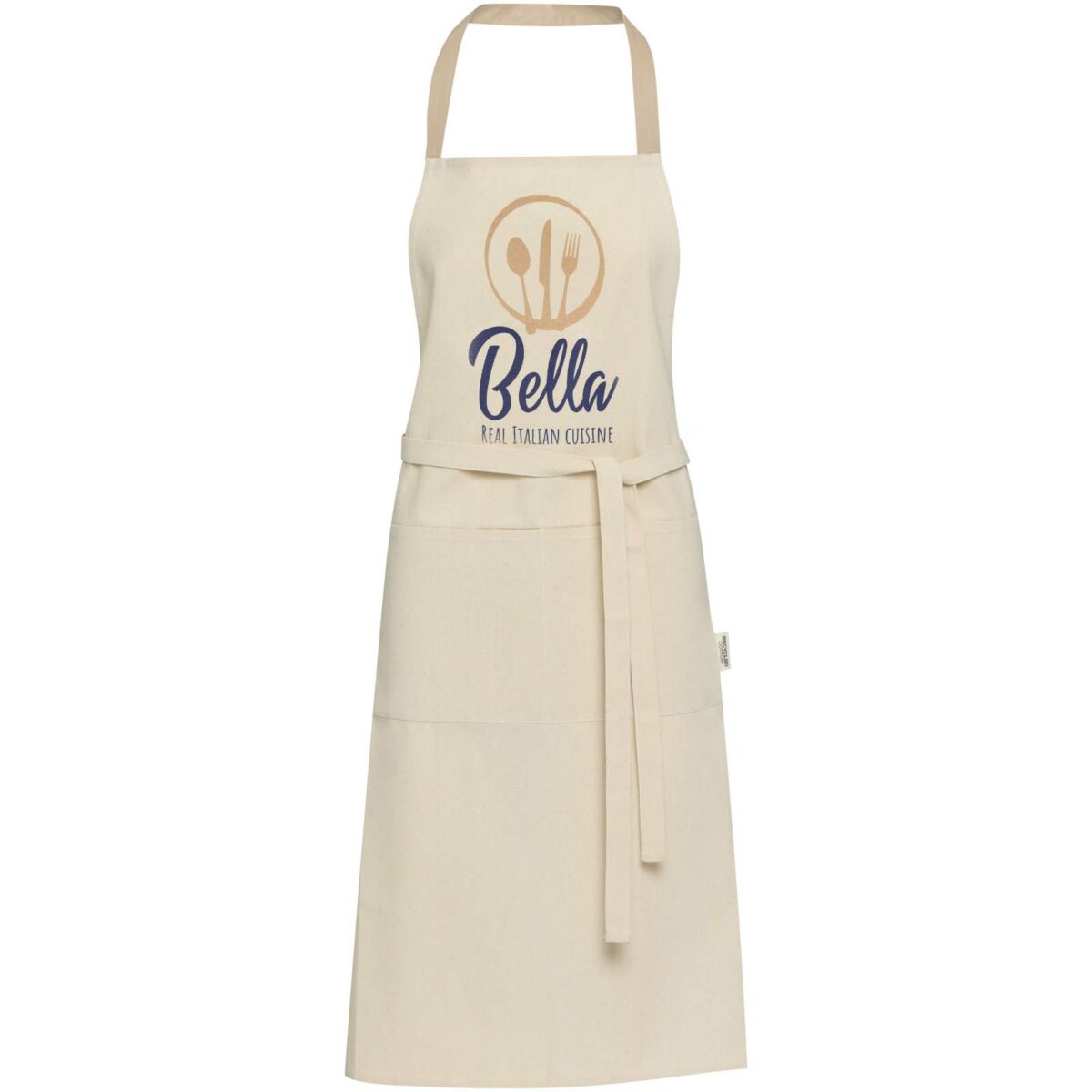 Nia 200 g/m² recycled cotton apron – Oatmeal with logo