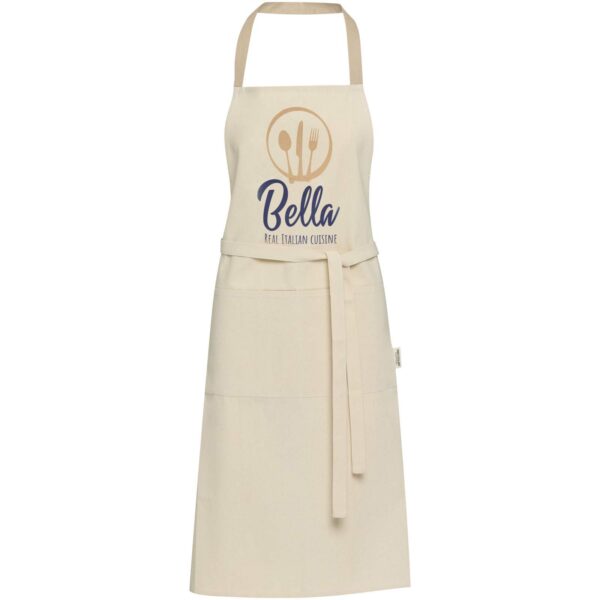 Nia 200 g/m² recycled cotton apron – Oatmeal with logo