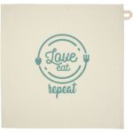 Alora 200 g/m² recycled cotton kitchen towel – Oatmeal with logo