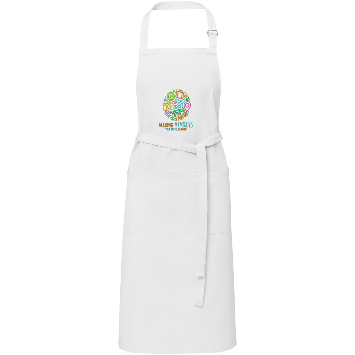 Andrea 240 g/m² apron with adjustable neck strap – White with logo