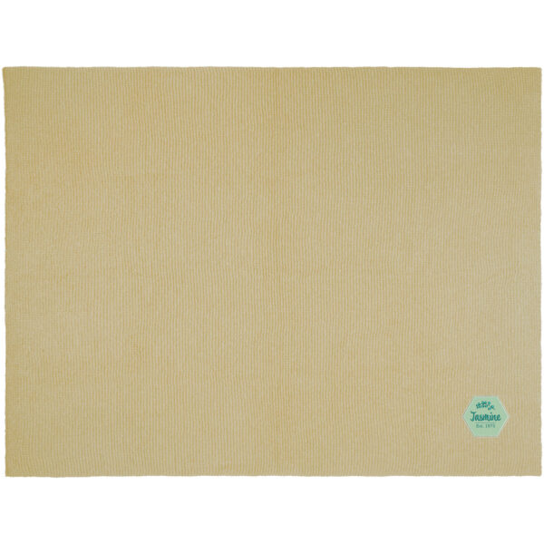 Suzy 150 x 120 cm GRS polyester knitted blanket – Beige with logo