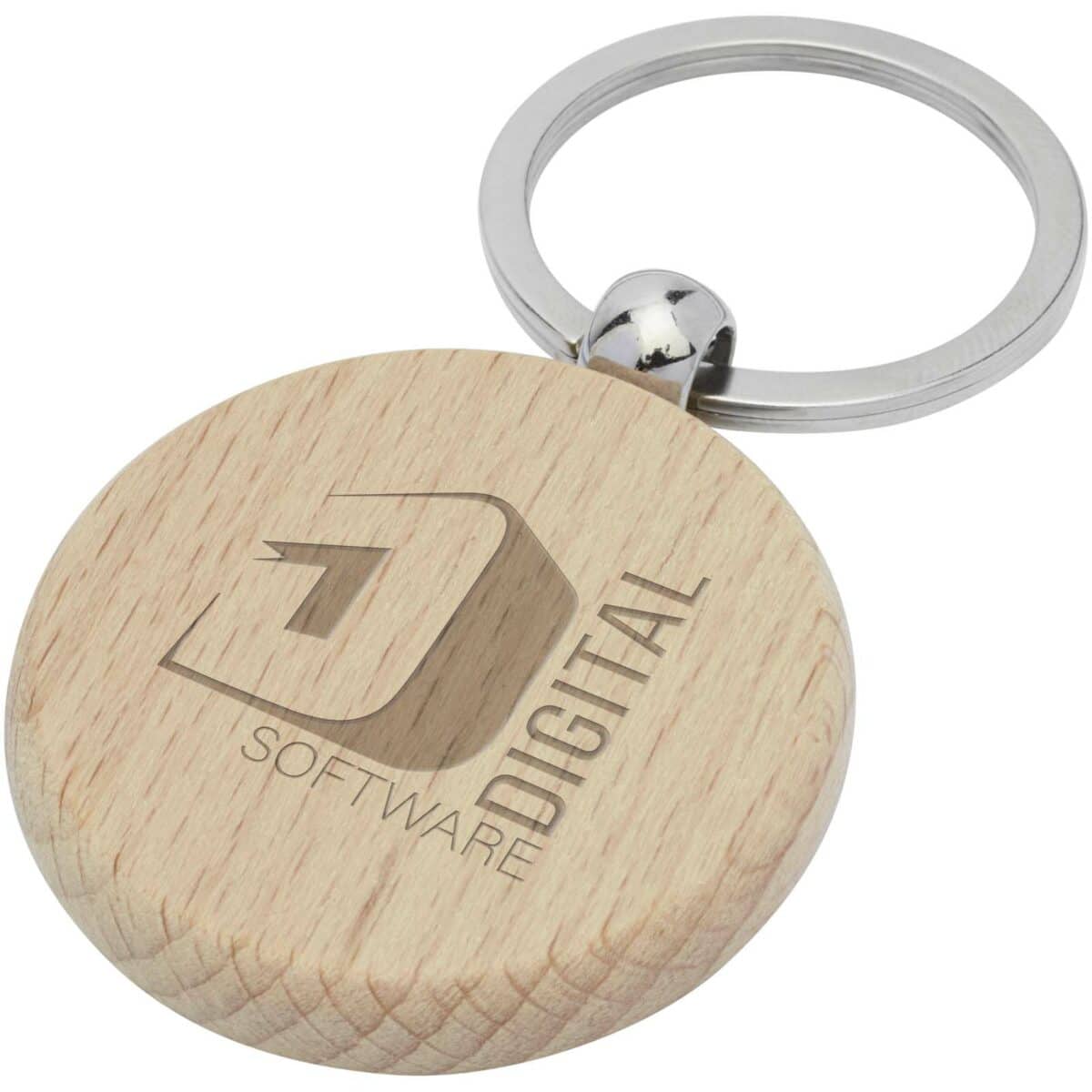 Giovanni beech wood round keychain – Natural with logo