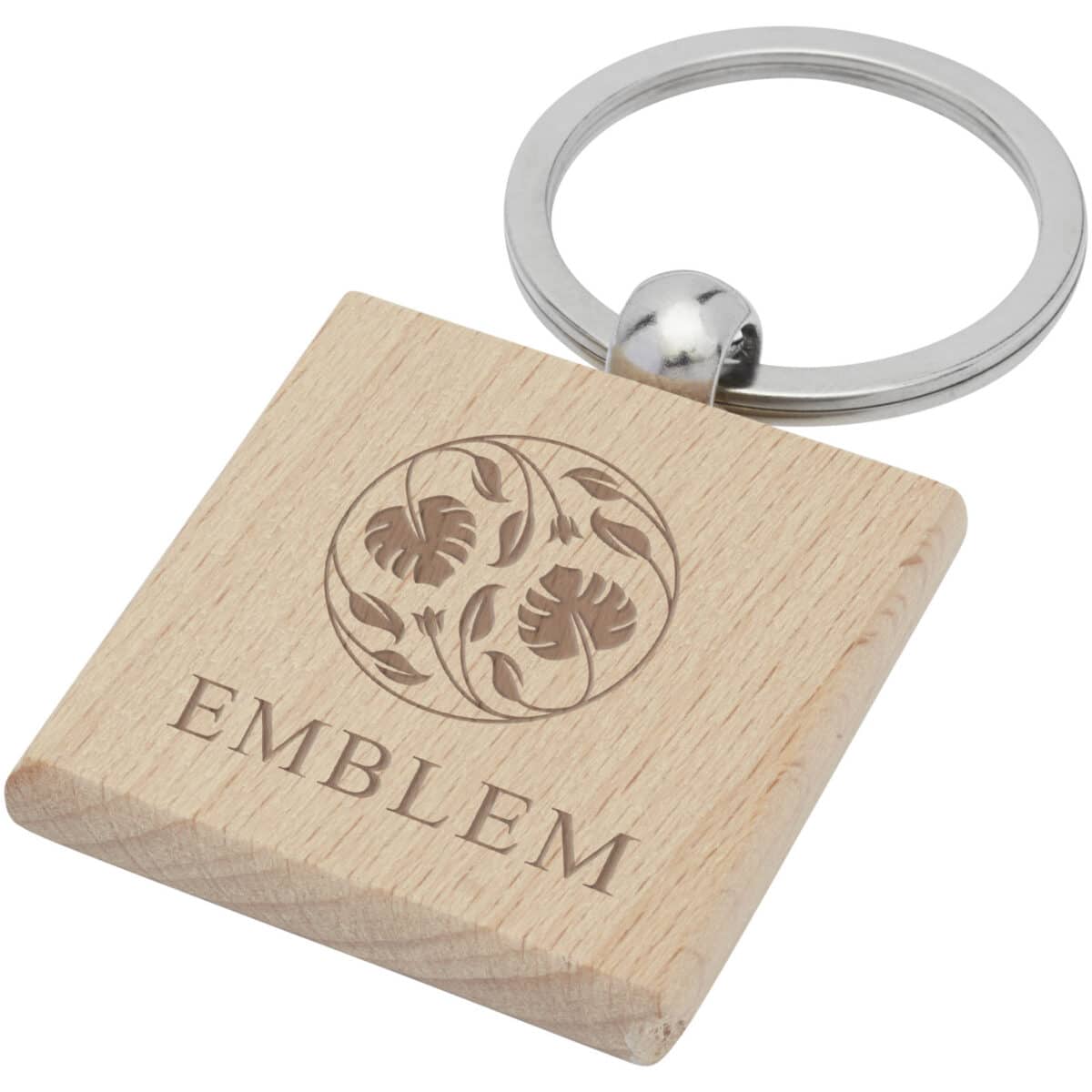 Gioia beech wood squared keychain – Natural with logo