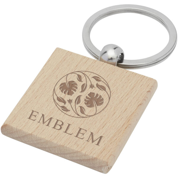 Gioia beech wood squared keychain – Natural with logo