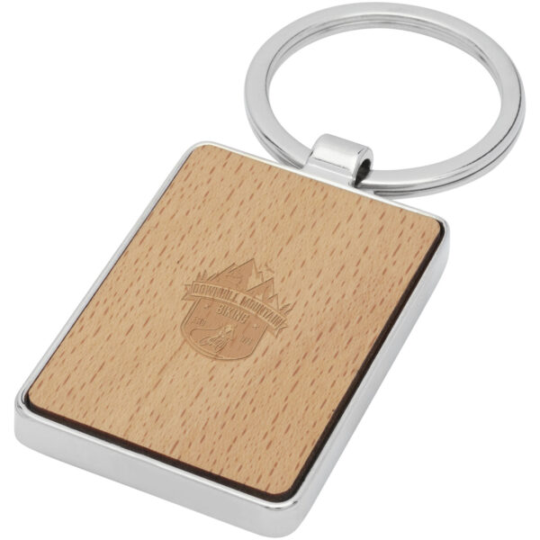Mauro beech wood rectangular keychain – Natural with logo