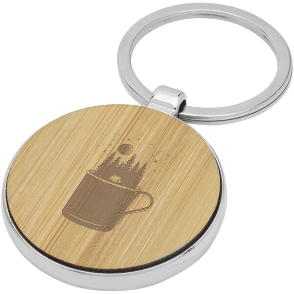 Nino bamboo round keychain – Natural with logo