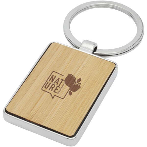 Neta bamboo rectangular keychain – Natural with logo