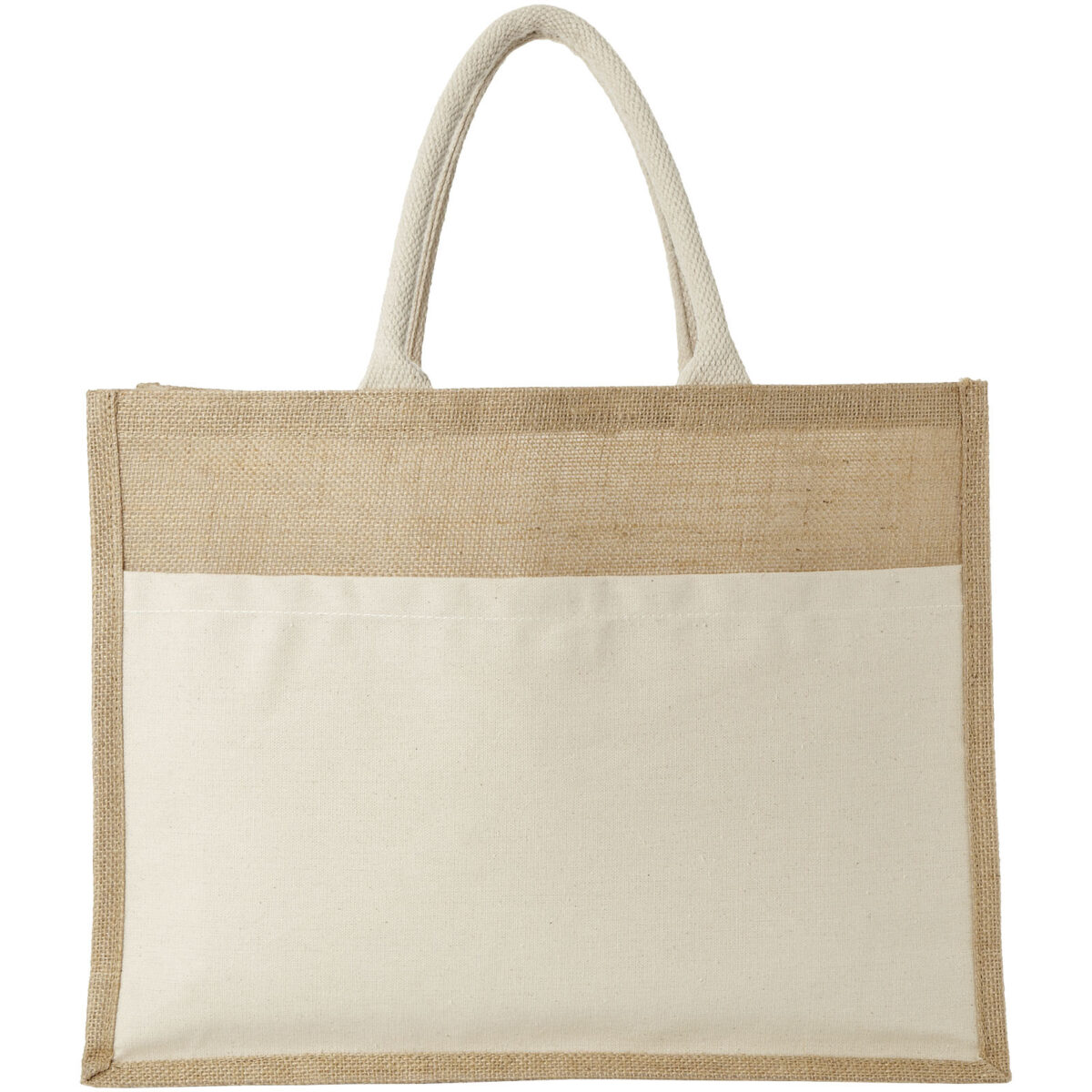 Mumbay cotton pocket jute tote bag 18L – Natural front view