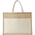 Mumbay cotton pocket jute tote bag 18L – Natural front view