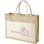Mumbay cotton pocket jute tote bag 18L – Natural with logo