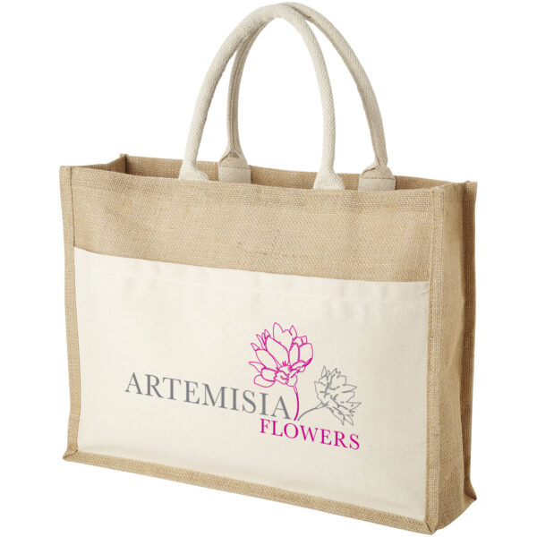 Mumbay cotton pocket jute tote bag 18L – Natural with logo