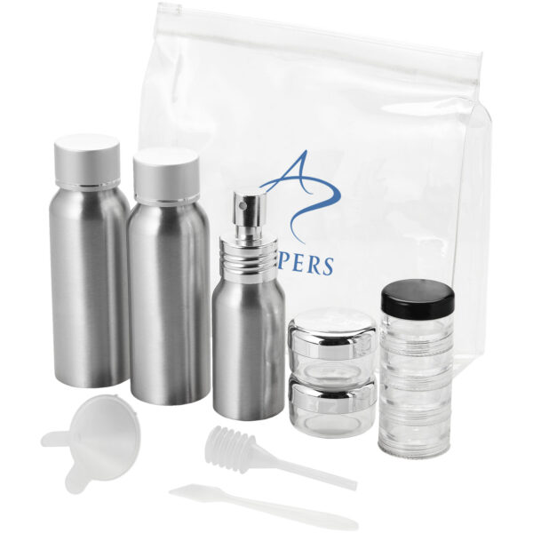Frankfurt airline approved travel bottle set – Silver with logo