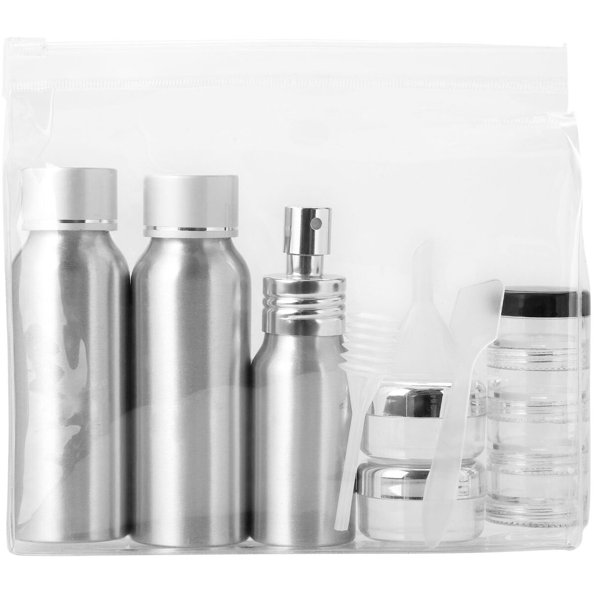 Frankfurt airline approved travel bottle set – Silver front view