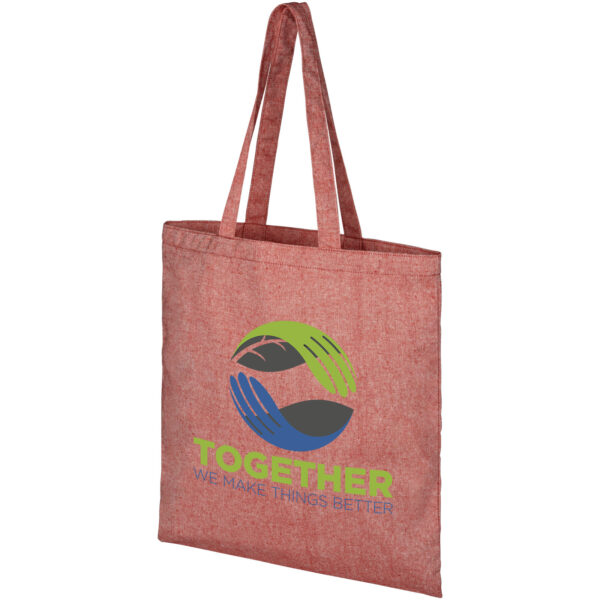 Pheebs 150 g/m² recycled tote bag 7L – Heather red with logo