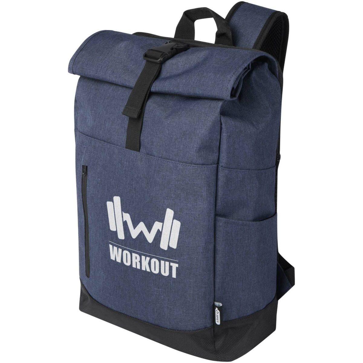 Hoss 15.6" GRS recycled roll-up laptop backpack 12L – Heather navy with logo