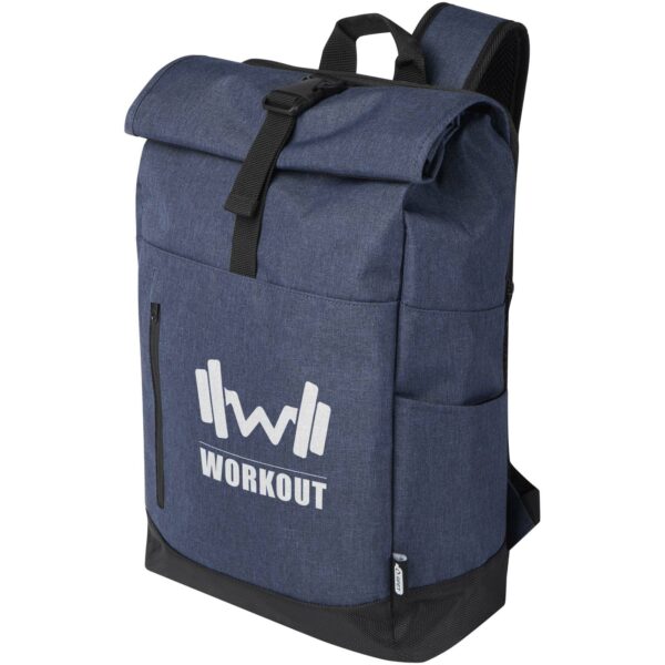 Hoss 15.6" GRS recycled roll-up laptop backpack 12L – Heather navy with logo