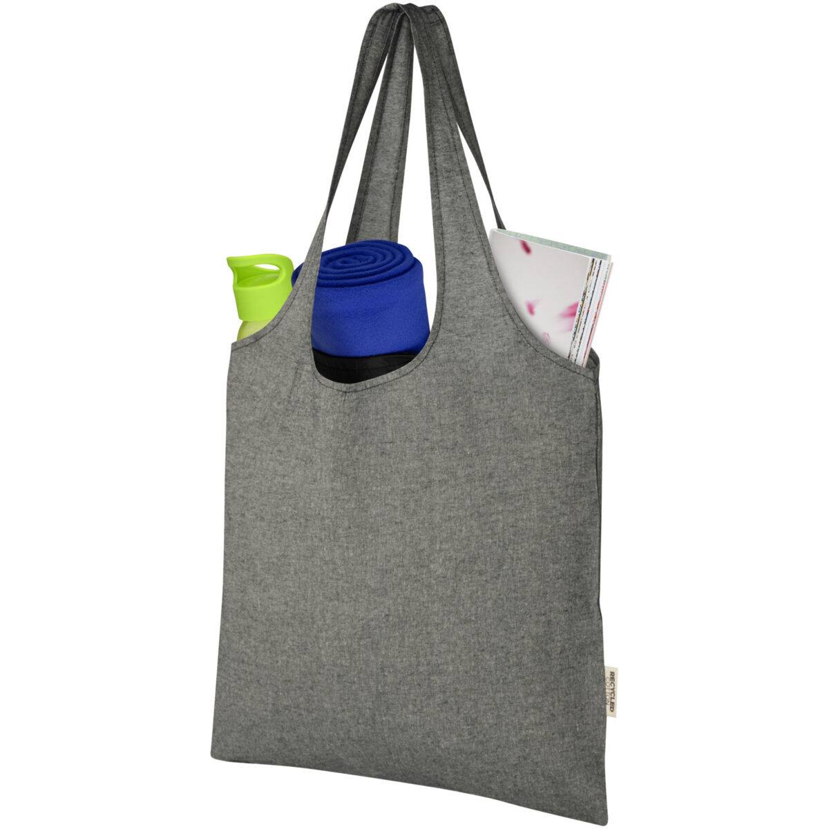 Pheebs 150 g/m² recycled cotton trendy tote bag 7L – Heather black extra view