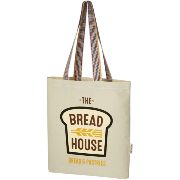 Rainbow 180 g/m² recycled cotton tote bag 5L – Natural with logo