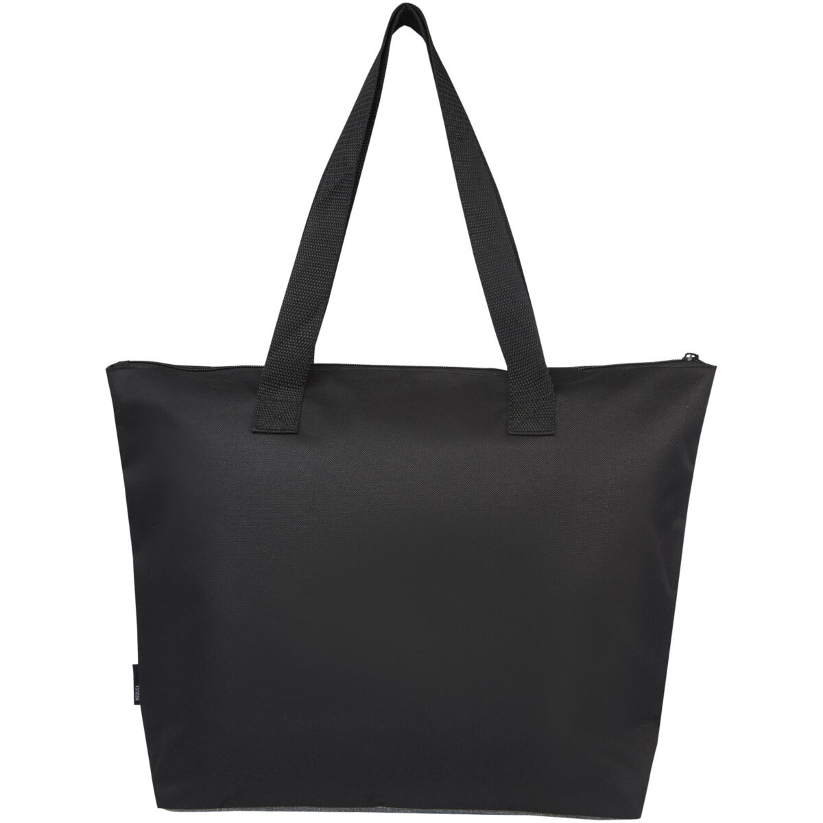 Reclaim GRS recycled two-tone zippered tote bag 15L – Solid black back view
