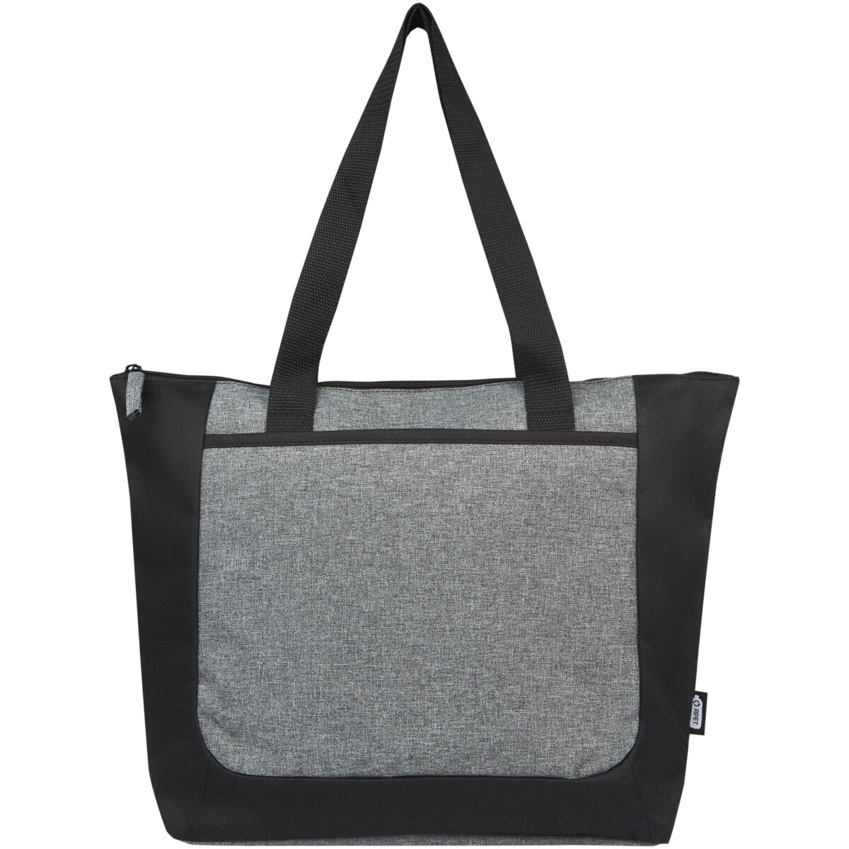 Reclaim GRS recycled two-tone zippered tote bag 15L – Solid black front view