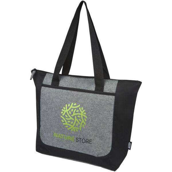 Reclaim GRS recycled two-tone zippered tote bag 15L – Solid black with logo