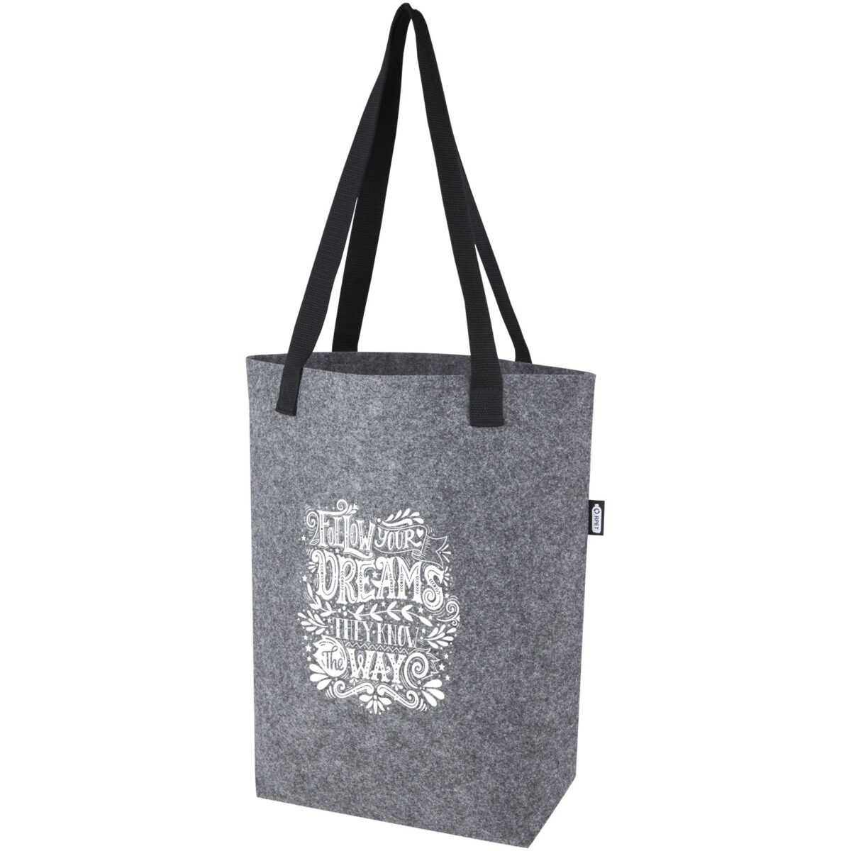 Felta GRS recycled felt tote bag with wide bottom 12L – Medium grey with logo