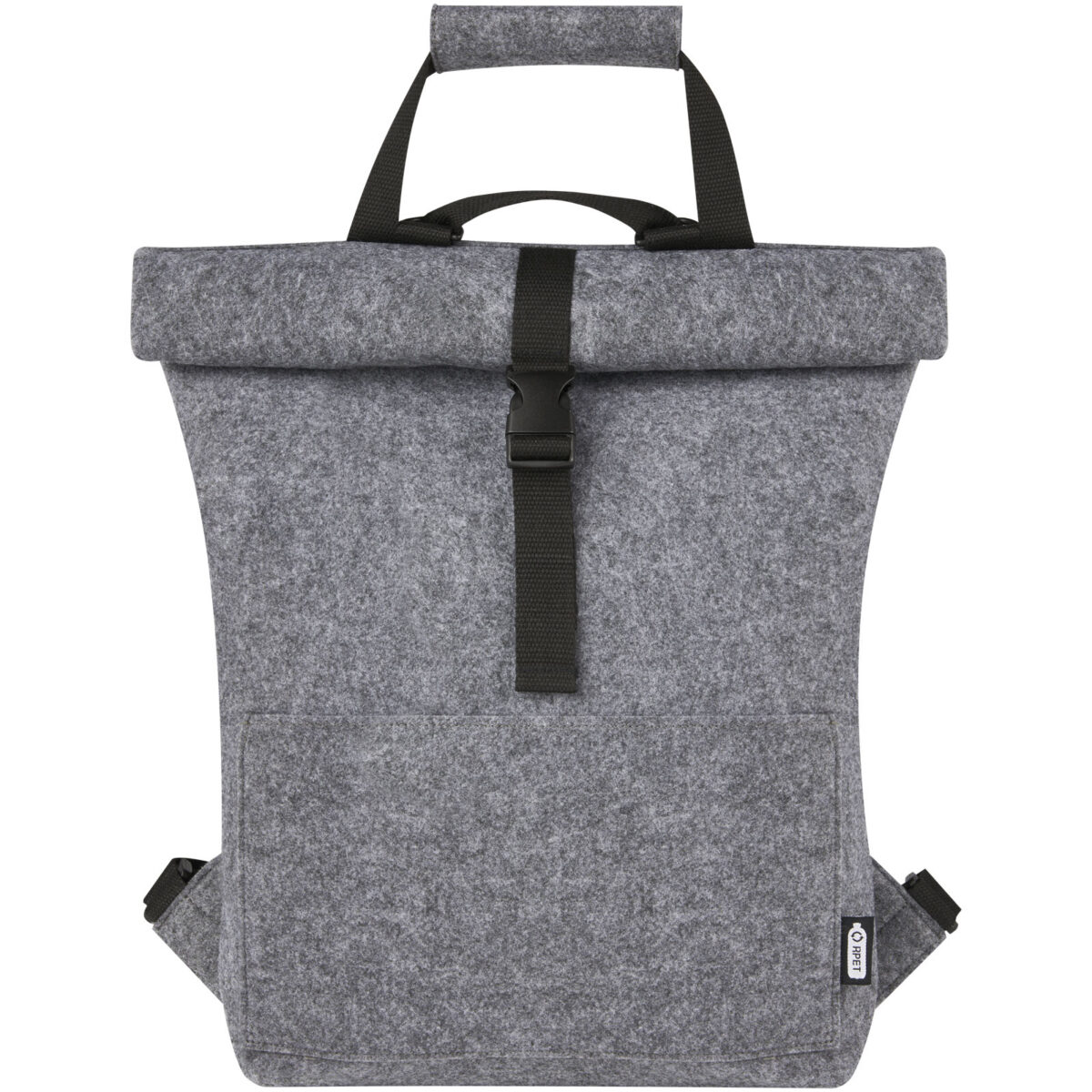 Felta GRS recycled felt roll-top bike bag 13L – Medium grey front view