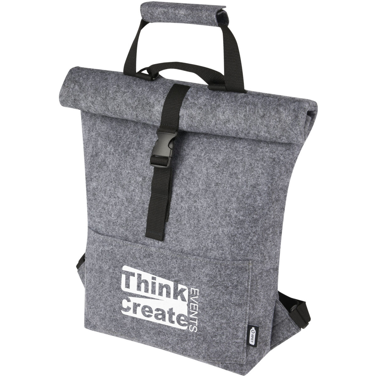 Felta GRS recycled felt roll-top bike bag 13L – Medium grey with logo