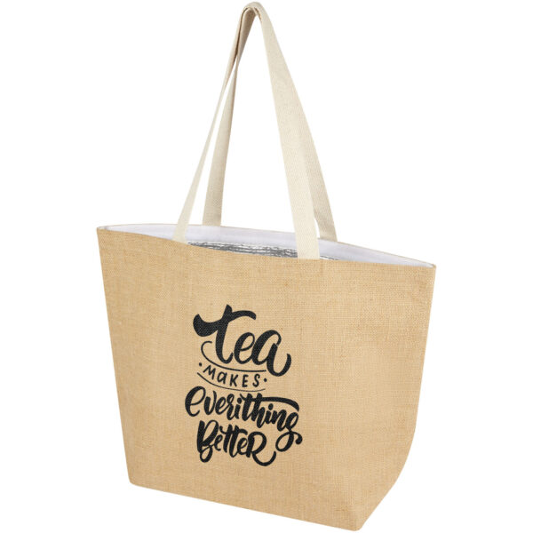 Juta 300 g/m² jute cooler tote bag 12L – Natural with logo
