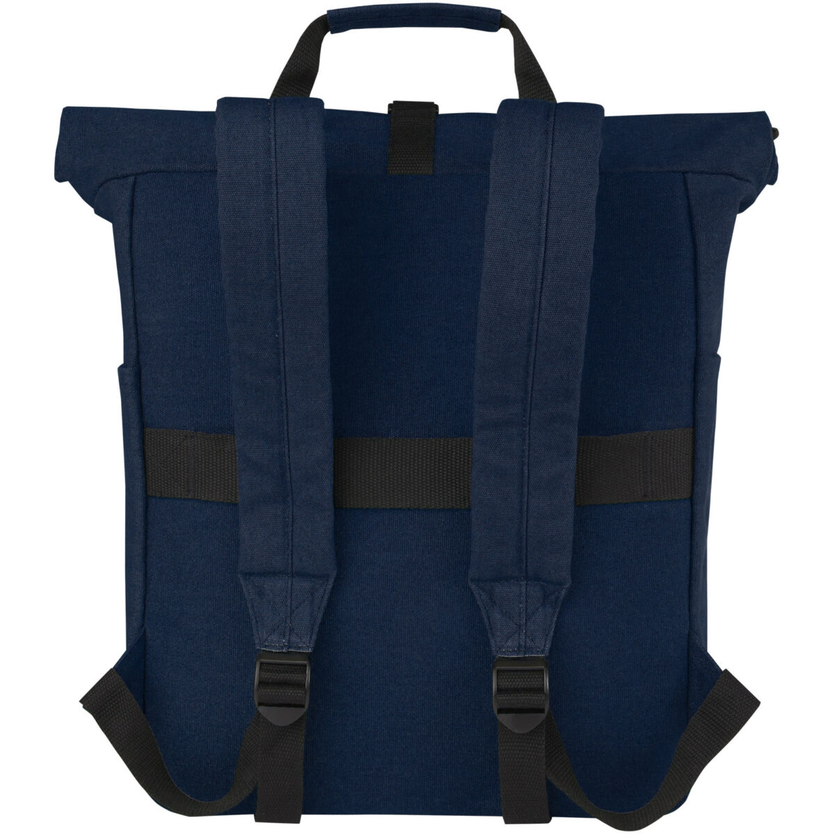 Joey 15” GRS recycled canvas rolltop laptop backpack 15L – Navy back view