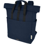 Joey 15” GRS recycled canvas rolltop laptop backpack 15L – Navy with logo