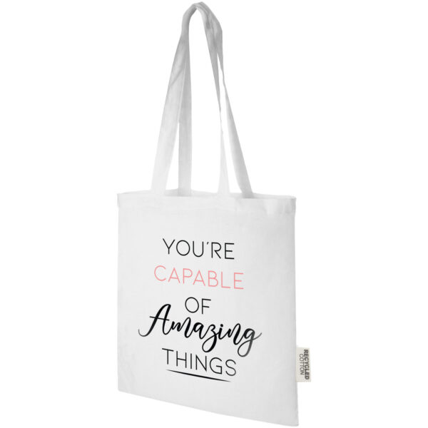 Madras 140 g/m2 GRS recycled cotton tote bag 7L – White with logo