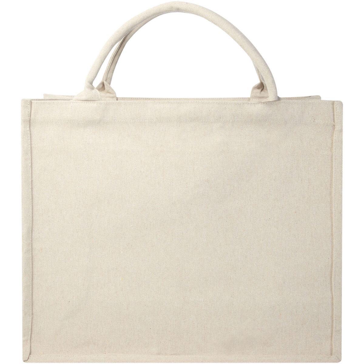Page 500 g/m² Aware™ recycled book tote bag – Oatmeal back view