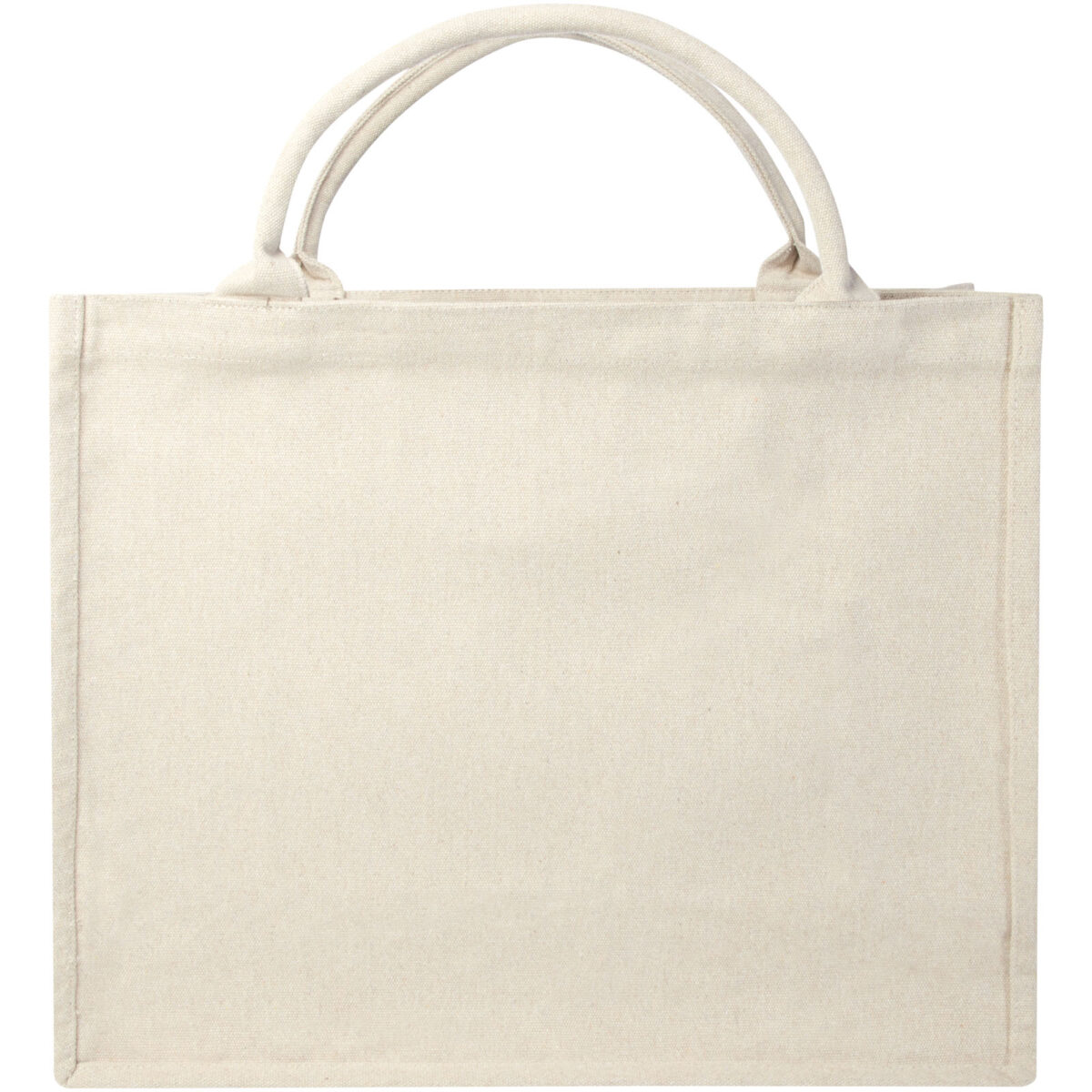 Page 500 g/m² Aware™ recycled book tote bag – Oatmeal front view